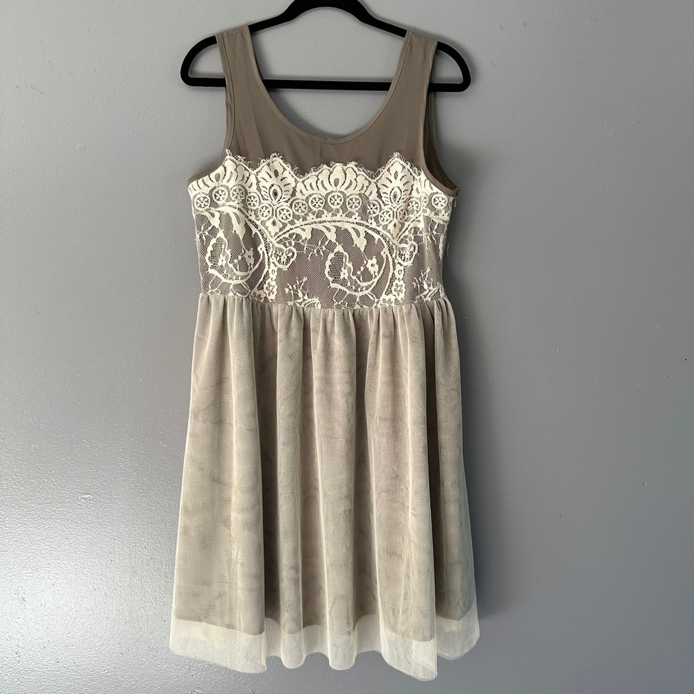 A'Reve Blu Veranda Lace‎ & Bow Dress | Tan + Ivory